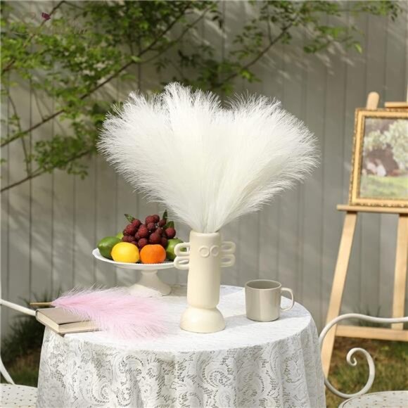 White Pampas Grass Decor,17.7 Inch 6pcs Boho Decor,Faux Pampas Grass Living Room - Picture 5 of 8